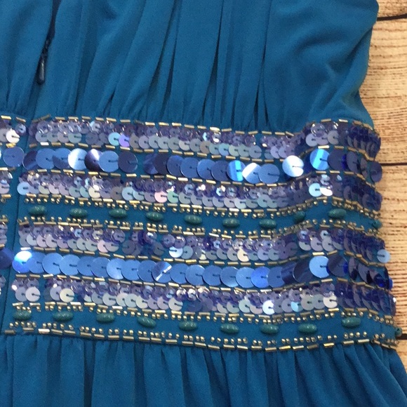JS Boutique Sequin metallic bright Blue midi cocktail Dress, beaded. Size 4. - Picture 5 of 5